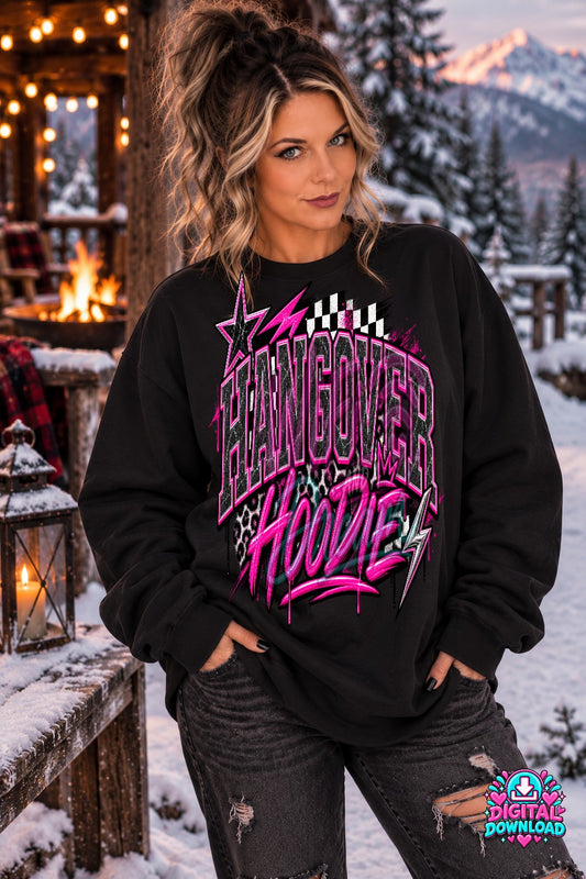 Hangover Hoodie Pink and Black Digital Design