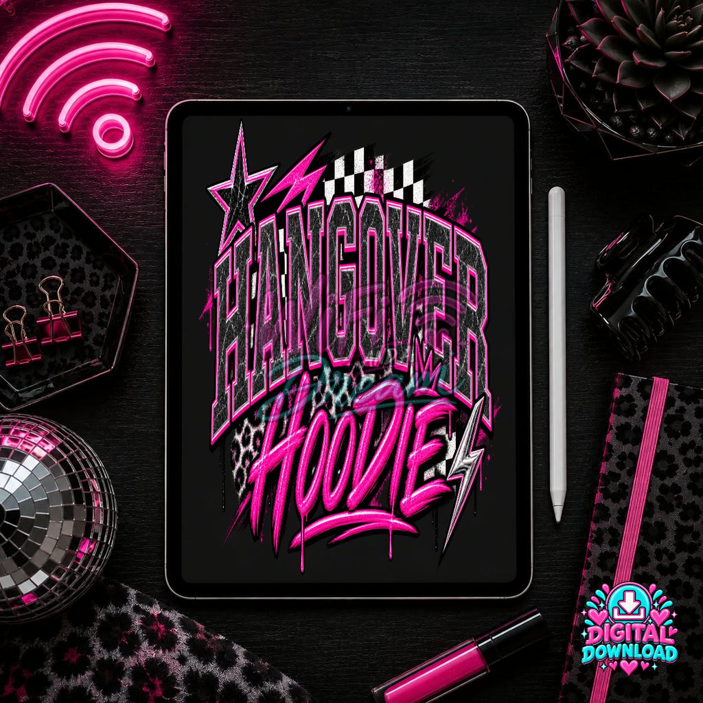 Hangover Hoodie Pink and Black Digital Design