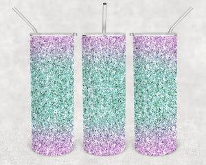 Aqua and Lavender Glitter 20oz Skinny Tumbler Design for Sublimation