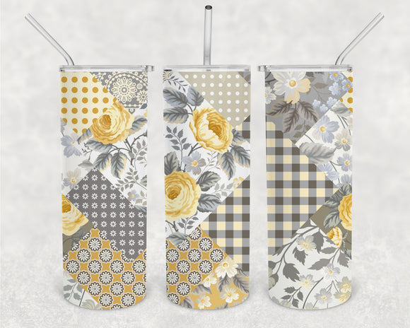 Spring Yellow Patchwork 20oz Skinny Tumbler Design for Sublimation
